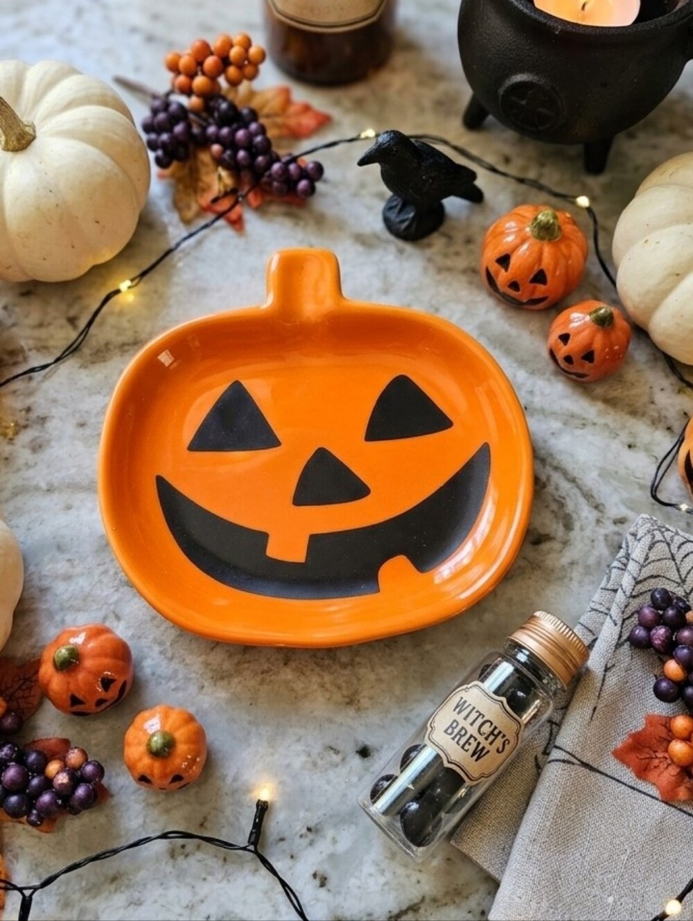 Orange Halloween Pumpkin Jack-O'-Lantern Trinket Dish- Festive Fall Decor